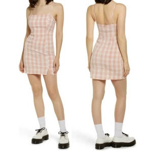 BP. Nordstrom Sleeveless Spaghetti Strap Summer Plaid Mini Dress Pink Women's M